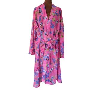 Shore Drive Floral Robe Pink Free Size Coverup Casual Women's Lightweight